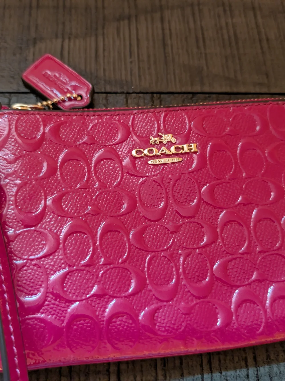 Coach Pink Patent Signature Wristlet